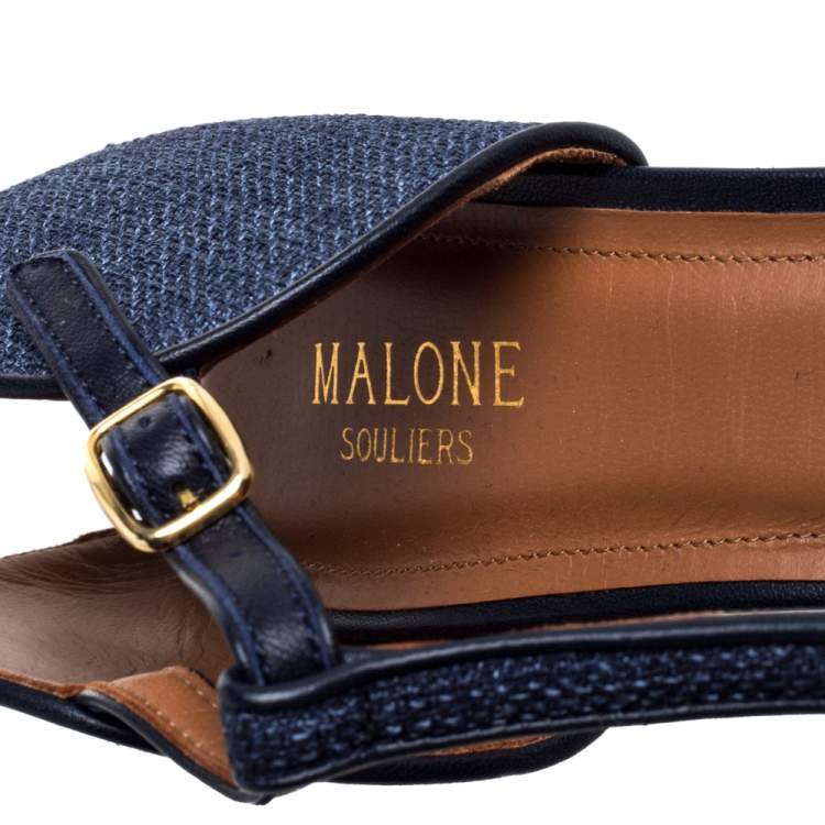 Pre Owned Malone Souliers Blue Canvas And Leather Trim Imogen Pumps Size 40