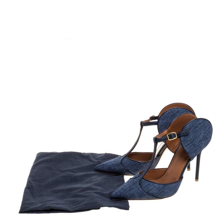 Pre Owned Malone Souliers Blue Canvas And Leather Trim Imogen Pumps Size 40