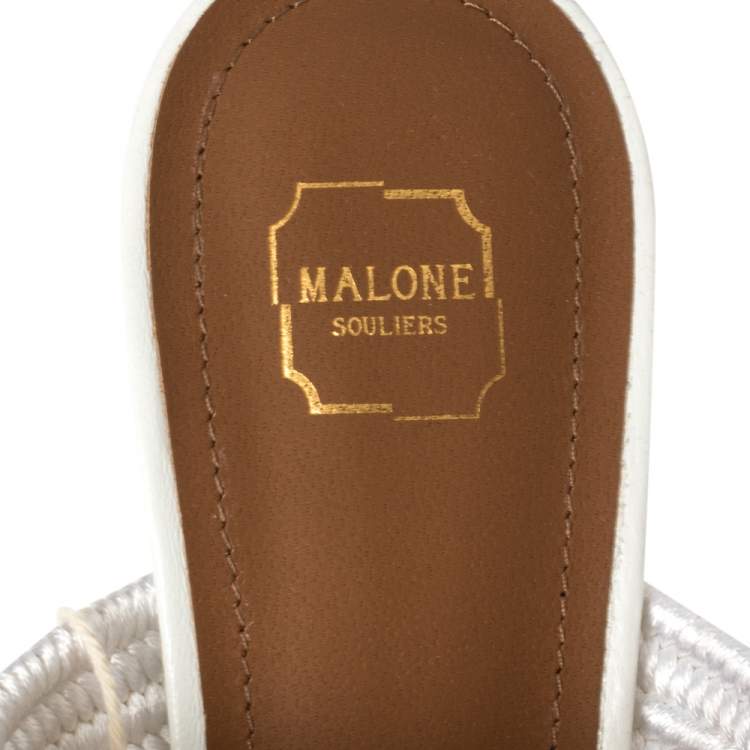 Pre Owned Malone Souliers Black/White Croc Embossed Leather and Cord Maisie Pointed Toe Mules Size 36