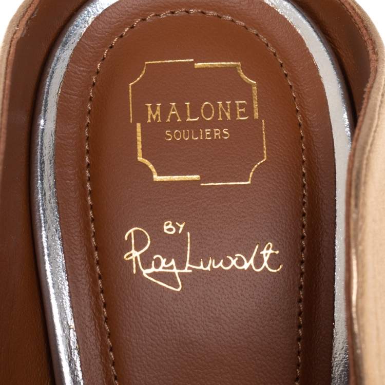 Pre Owned Malone Souliers Gold/Silver Leather Maureen Pointed Toe Mules Size 37