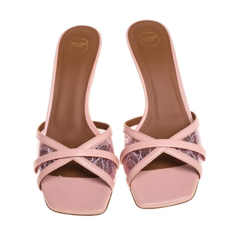 Pre Owned Malone Souliers PVC And Leather Perla Slide Sandals Size 39