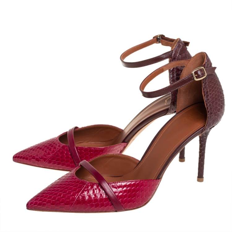 Pre Owned Malone Souliers Burgundy/Brown Python Ankle Strap Pumps Size 38