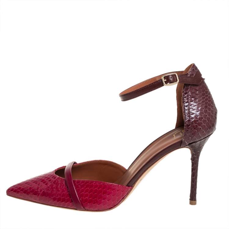 Pre Owned Malone Souliers Burgundy/Brown Python Ankle Strap Pumps Size 38