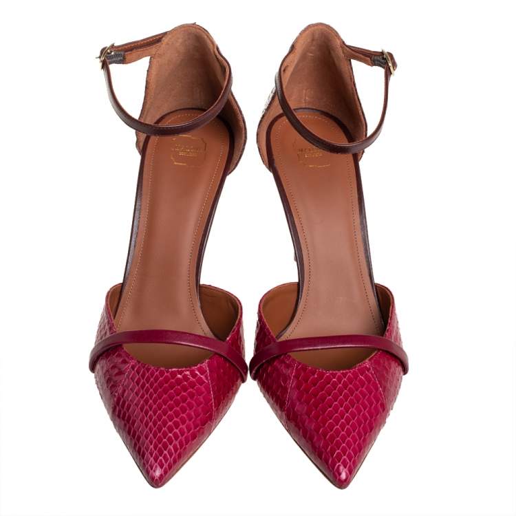 Pre Owned Malone Souliers Burgundy/Brown Python Ankle Strap Pumps Size 38