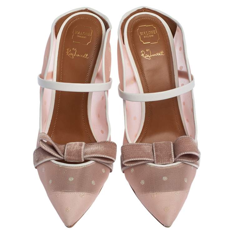 Pre Owned Malone Souliers By Roy Luwolt Pink Mesh And Velvet Marguerite Bow Mules Size 39