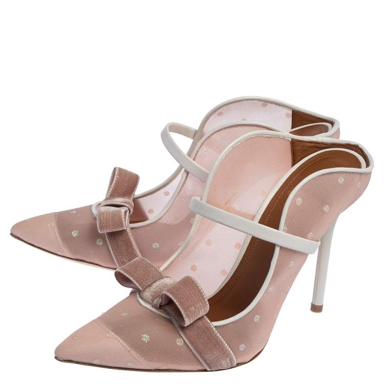 Pre Owned Malone Souliers By Roy Luwolt Pink Mesh And Velvet Marguerite Bow Mules Size 39