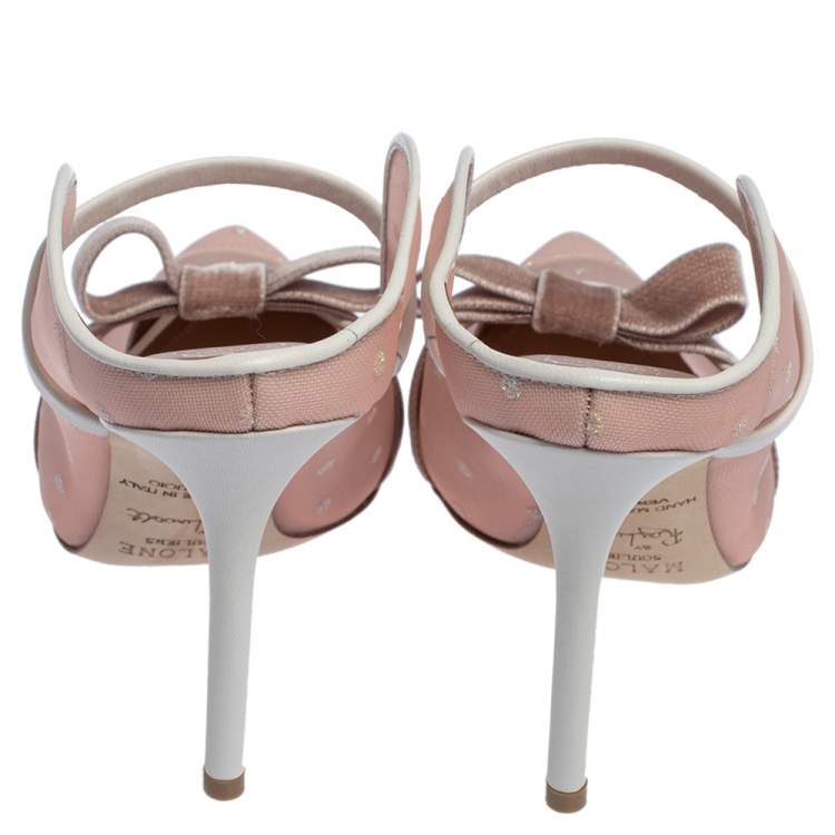 Pre Owned Malone Souliers By Roy Luwolt Pink Mesh And Velvet Marguerite Bow Mules Size 39