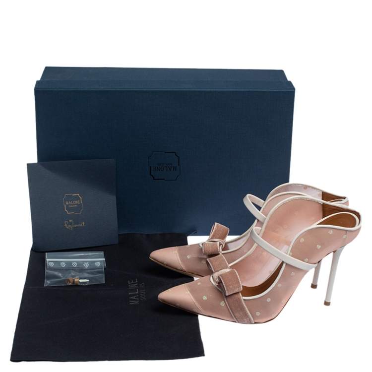 Pre Owned Malone Souliers By Roy Luwolt Pink Mesh And Velvet Marguerite Bow Mules Size 39