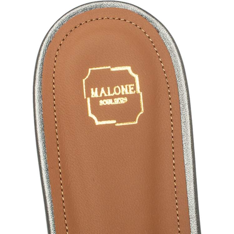 Pre Owned Malone Souliers Metallic Grey/Silver Leather And Fabric Demi Flat Slides Size 41