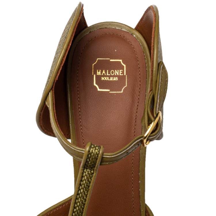 Pre Owned Malone Souliers Green Canvas And Leather Imogen Pumps Size 38.5