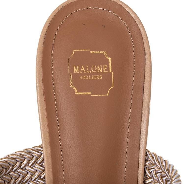 Pre Owned Malone Souliers Green Croc Embossed Leather And Cord Maisie Pointed Toe Mules Sandals Size 40