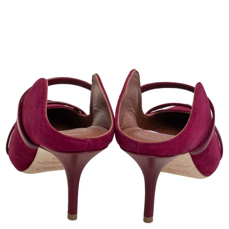Pre Owned Malone Souliers Burgundy Suede and Leather Maureen Pointed Toe Mules Size 37.5