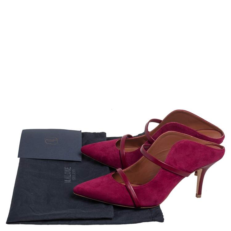 Pre Owned Malone Souliers Burgundy Suede and Leather Maureen Pointed Toe Mules Size 37.5
