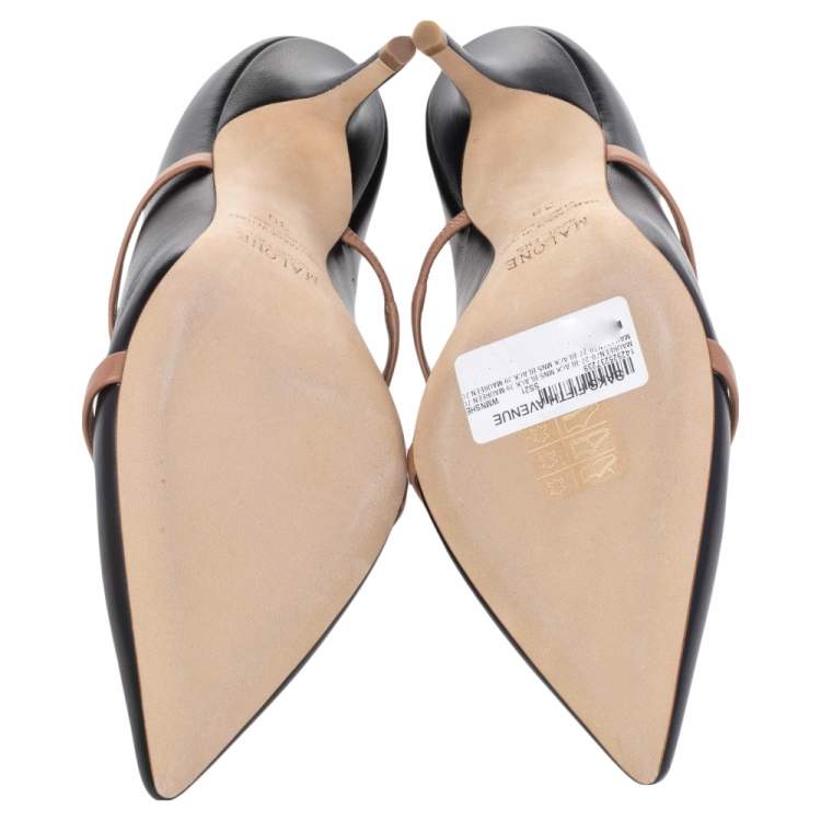 Pre Owned Malone Souliers Black/Beige Leather Maureen Pointed Toe Mules Size 39
