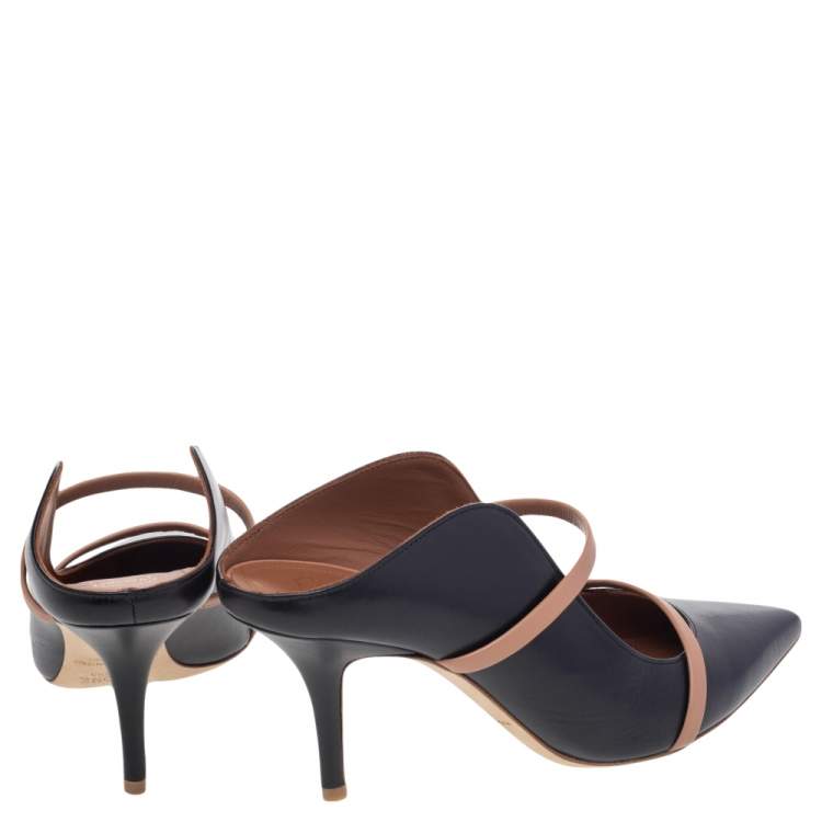 Pre Owned Malone Souliers Black/Beige Leather Maureen Pointed Toe Mules Size 39