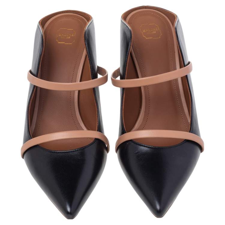 Pre Owned Malone Souliers Black/Beige Leather Maureen Pointed Toe Mules Size 39