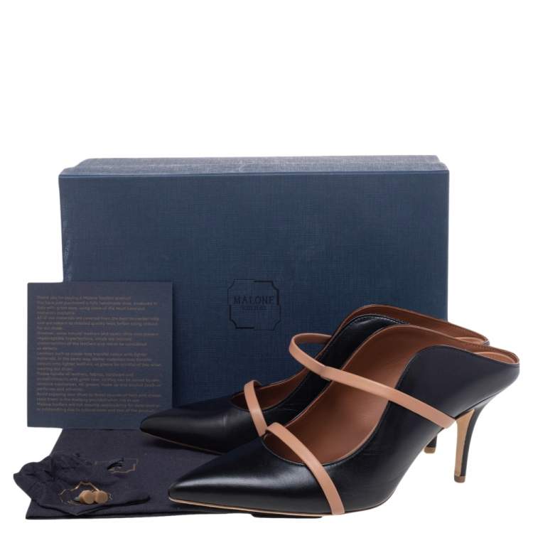 Pre Owned Malone Souliers Black/Beige Leather Maureen Pointed Toe Mules Size 39