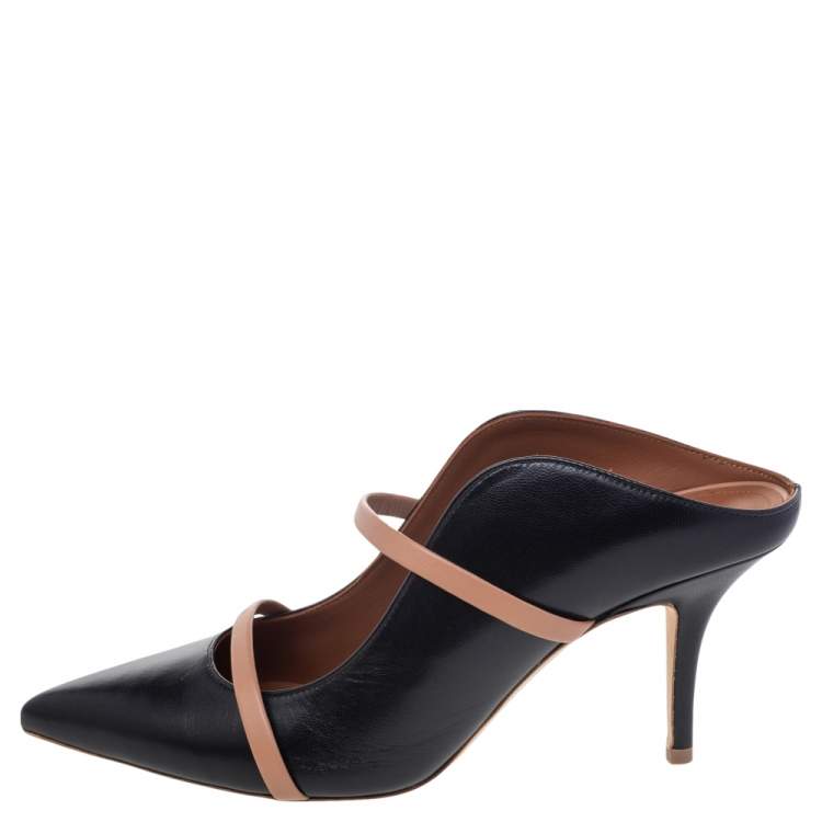 Pre Owned Malone Souliers Black/Beige Leather Maureen Pointed Toe Mules Size 39
