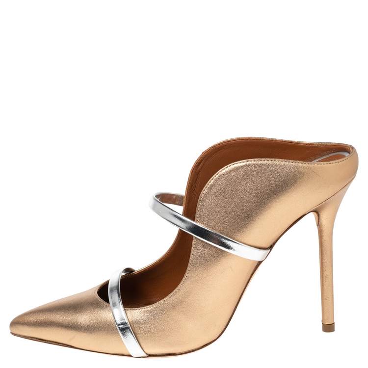 Pre Owned Malone Souliers Metallic Gold Leather Maureen Mule Sandals Size 38