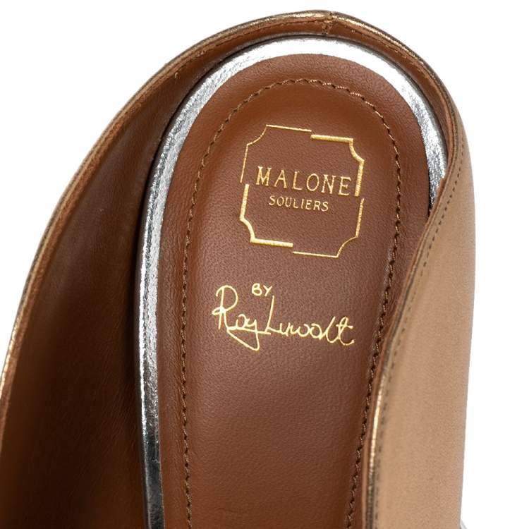 Pre Owned Malone Souliers Metallic Gold Leather Maureen Mule Sandals Size 38