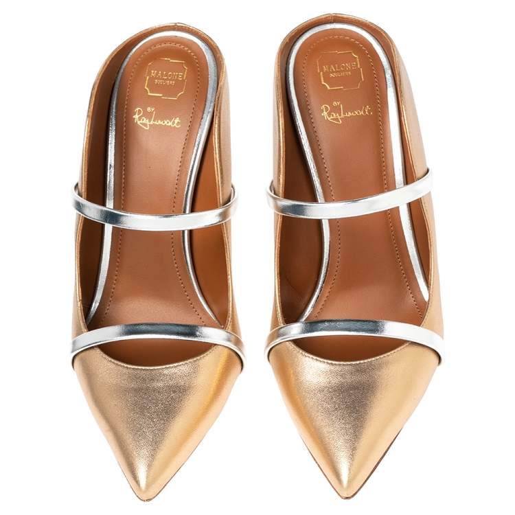 Pre Owned Malone Souliers Metallic Gold Leather Maureen Mule Sandals Size 38