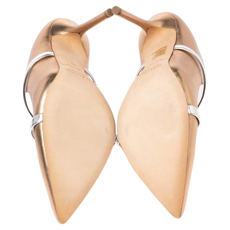 Pre Owned Malone Souliers Metallic Gold Leather Maureen Mule Sandals Size 38