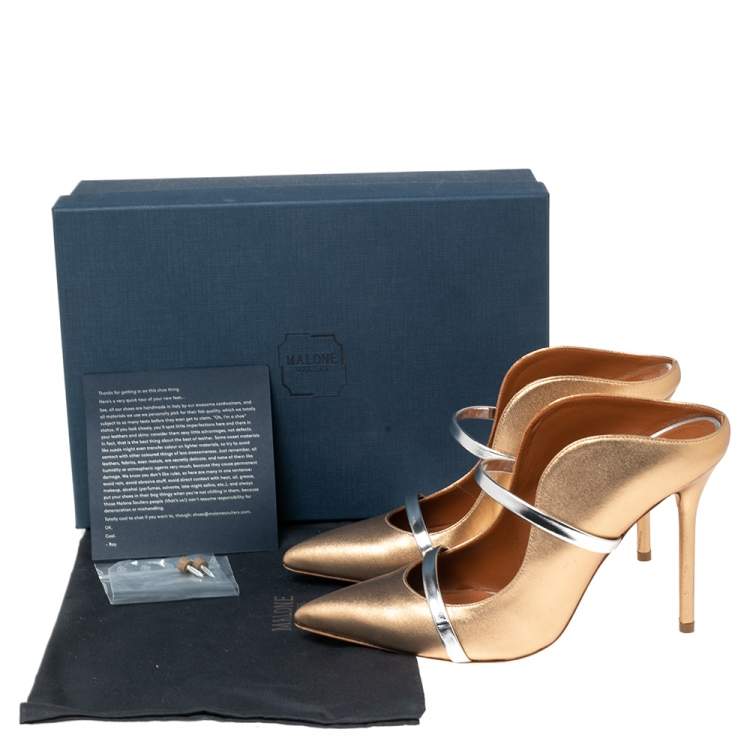 Pre Owned Malone Souliers Metallic Gold Leather Maureen Mule Sandals Size 38