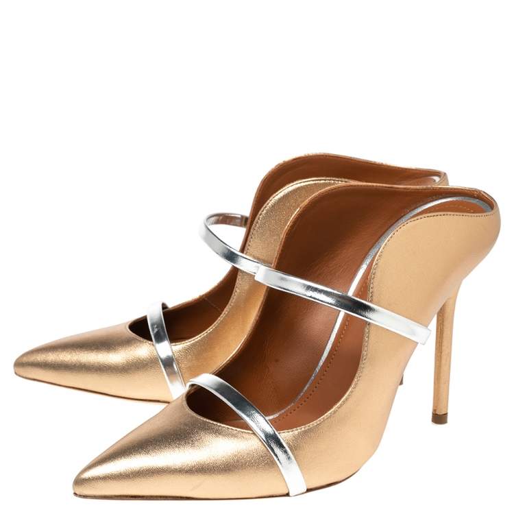 Pre Owned Malone Souliers Metallic Gold Leather Maureen Mule Sandals Size 38