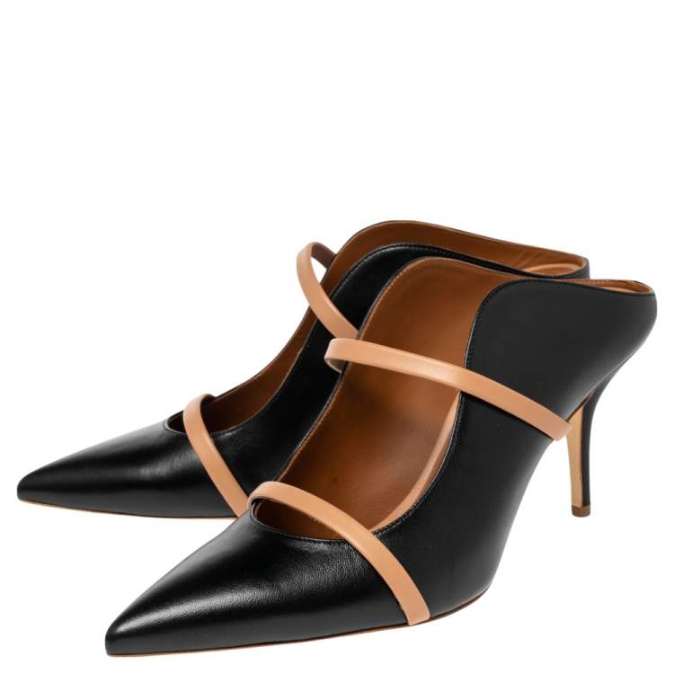 Pre Owned Malone Souliers Black/Beige Leather Maureen Mules Size 40.5