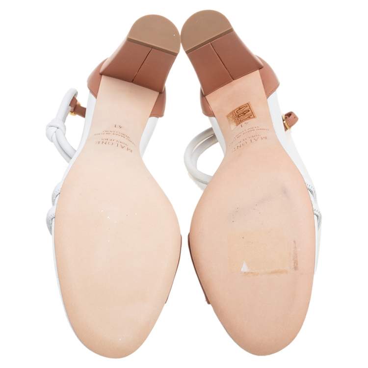 Pre Owned Malone Souliers Brown/White Leather Fenn Ankle Strap Sandals Size 41