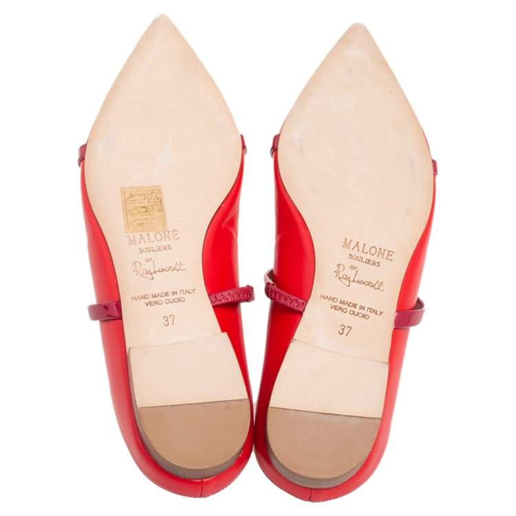 Pre Owned Malone Souliers Red Leather  Maureen Flats Size 37