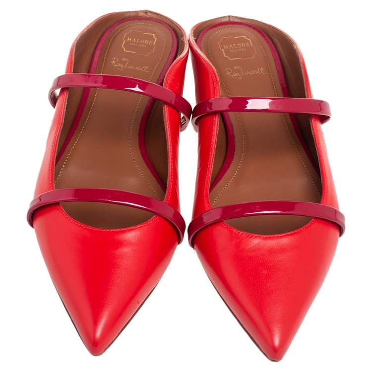 Pre Owned Malone Souliers Red Leather  Maureen Flats Size 37