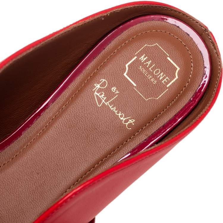Pre Owned Malone Souliers Red Leather  Maureen Flats Size 37