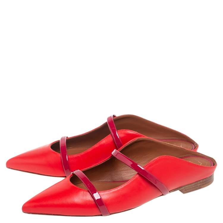 Pre Owned Malone Souliers Red Leather  Maureen Flats Size 37