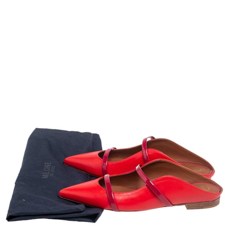 Pre Owned Malone Souliers Red Leather  Maureen Flats Size 37