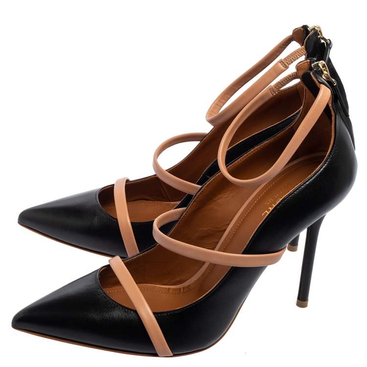 Pre Owned Malone Souliers Black/Beige Leather Robyn Pumps Size 39