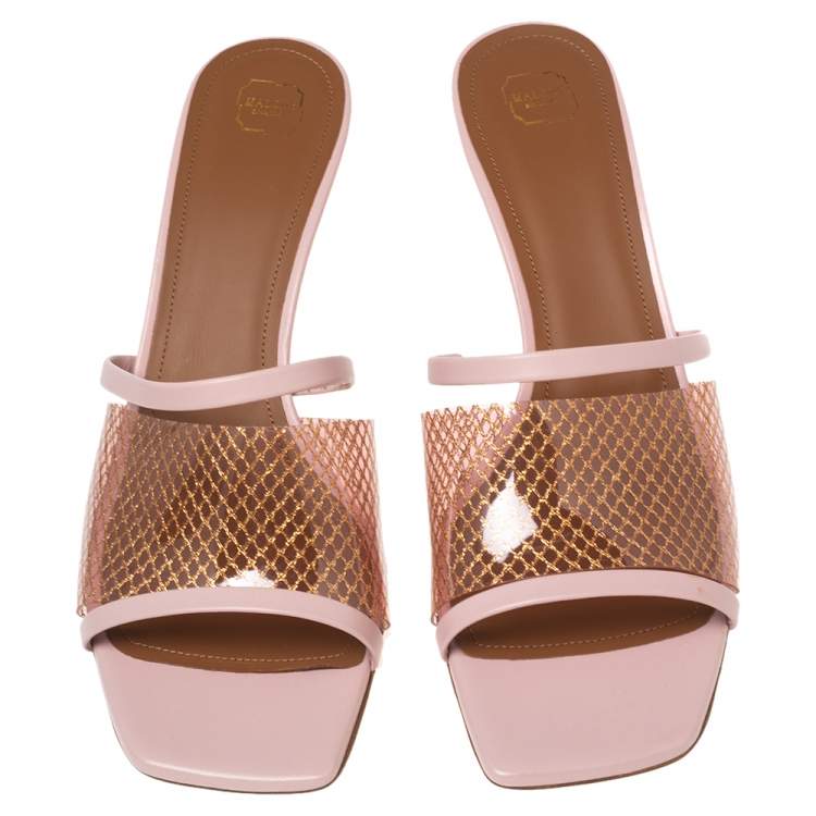 Pre Owned Malone Souliers Pink PVC and Leather Laney Slide Sandals Size 41
