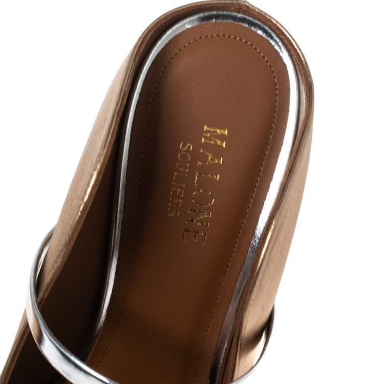 Pre Owned Malone Souliers Copper/Silver Leather and Patent Maureen Mule Sandals Size 37
