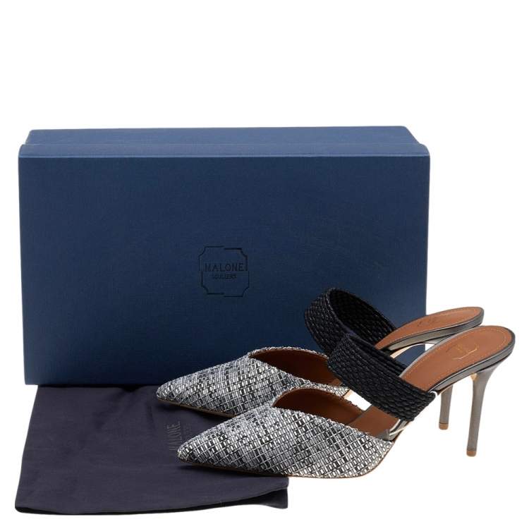 مملوكة مسبقًا Malone Souliers Black/Silver Woven Nylon Maisie Sandals Size 39