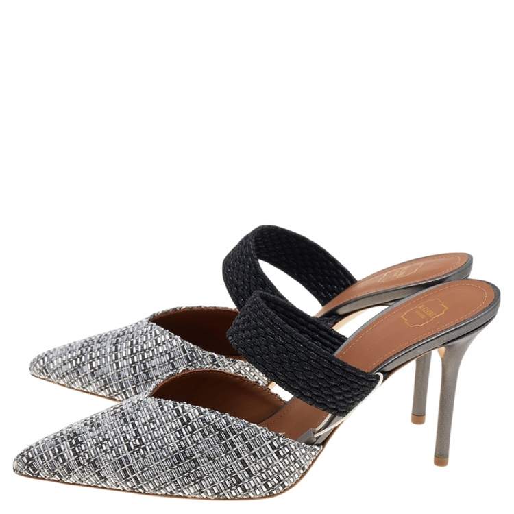 مملوكة مسبقًا Malone Souliers Black/Silver Woven Nylon Maisie Sandals Size 39