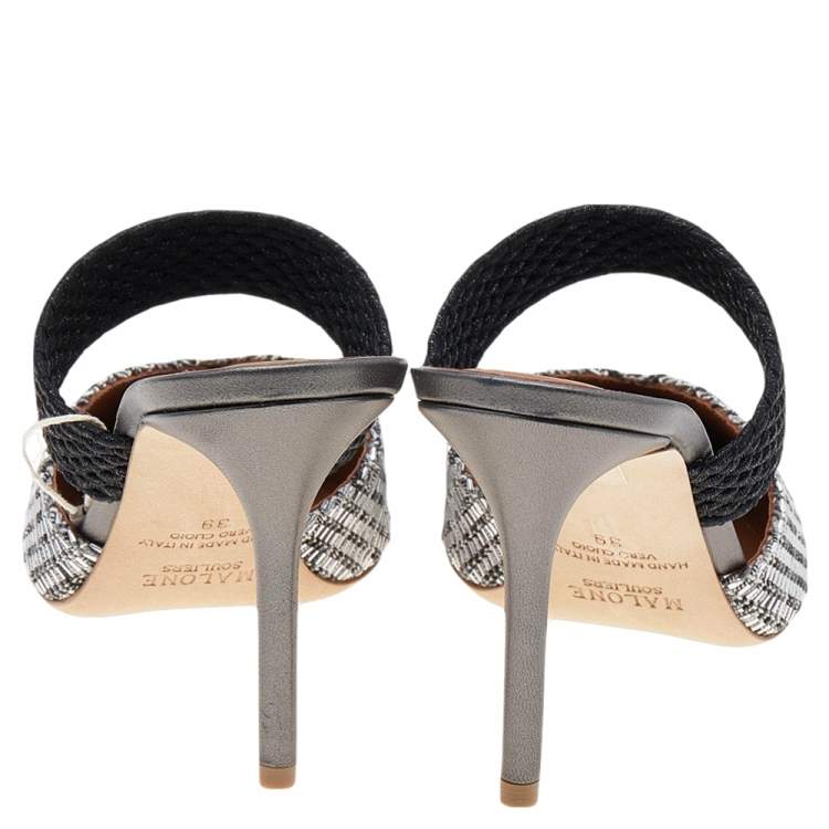 مملوكة مسبقًا Malone Souliers Black/Silver Woven Nylon Maisie Sandals Size 39