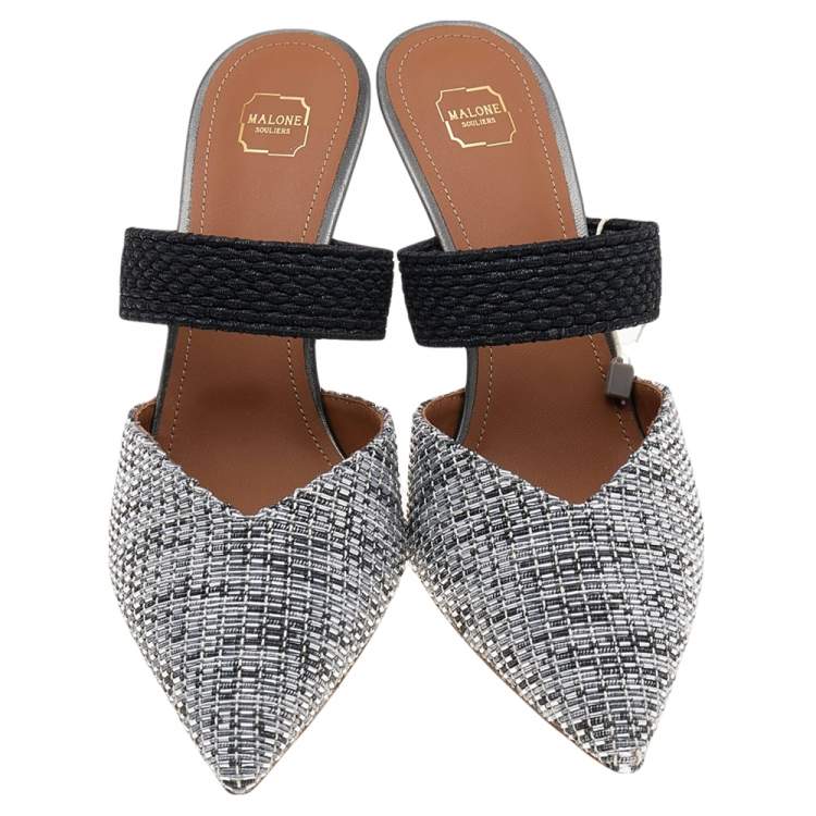 مملوكة مسبقًا Malone Souliers Black/Silver Woven Nylon Maisie Sandals Size 39