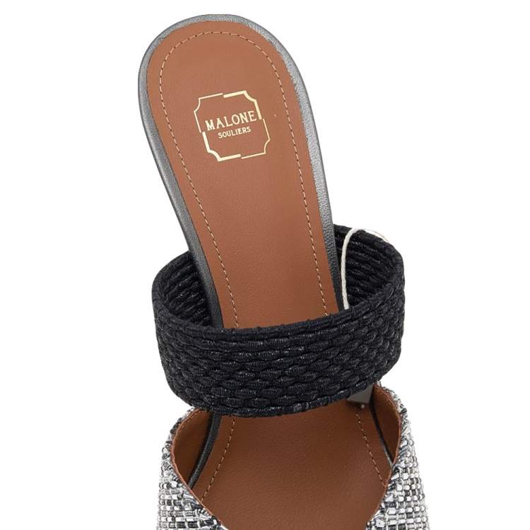 مملوكة مسبقًا Malone Souliers Black/Silver Woven Nylon Maisie Sandals Size 39