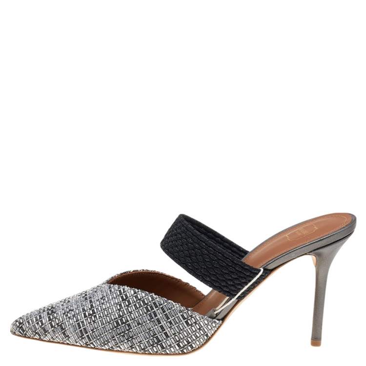 مملوكة مسبقًا Malone Souliers Black/Silver Woven Nylon Maisie Sandals Size 39