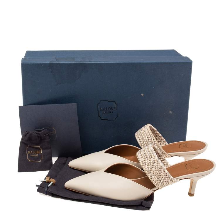 مملوكة مسبقًا Malone Souliers Off-White Leather Maisie Mule Sandals Size 37.5