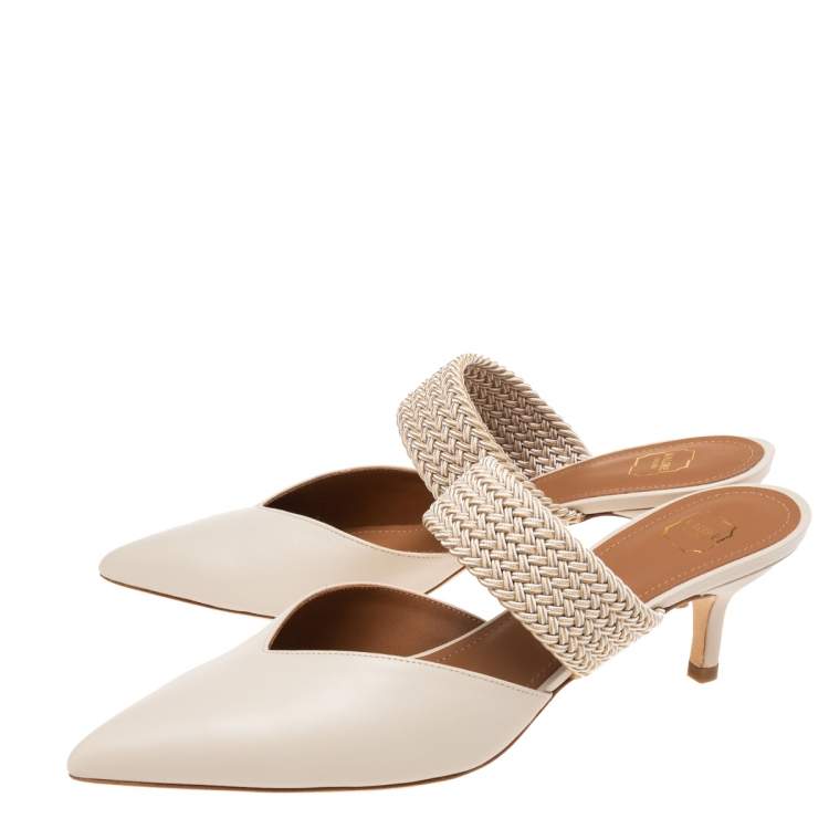 مملوكة مسبقًا Malone Souliers Off-White Leather Maisie Mule Sandals Size 37.5
