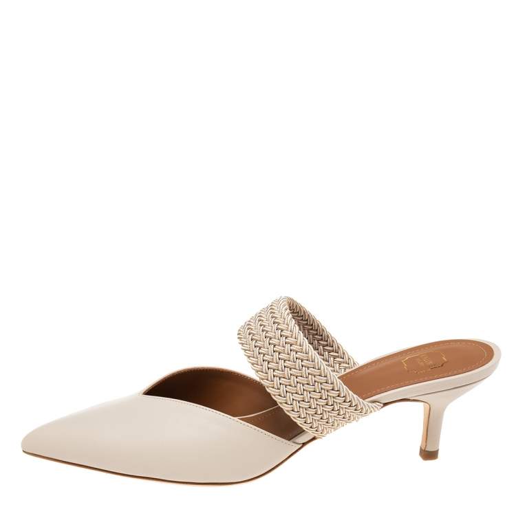 مملوكة مسبقًا Malone Souliers Off-White Leather Maisie Mule Sandals Size 37.5