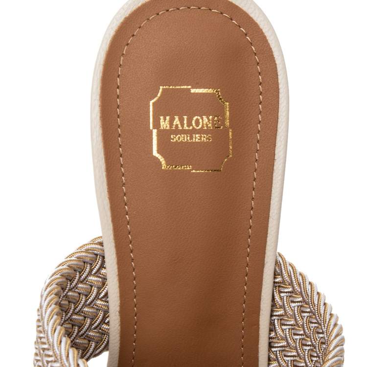 مملوكة مسبقًا Malone Souliers Off-White Leather Maisie Mule Sandals Size 37.5
