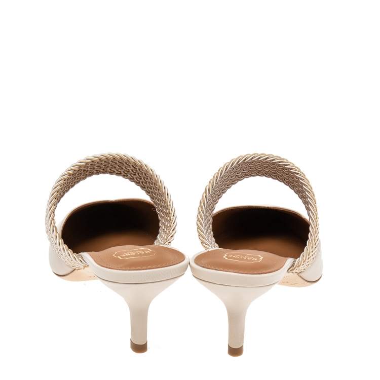 مملوكة مسبقًا Malone Souliers Off-White Leather Maisie Mule Sandals Size 37.5