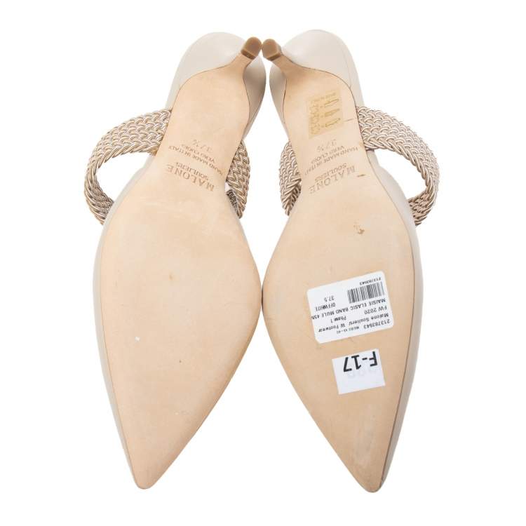 مملوكة مسبقًا Malone Souliers Off-White Leather Maisie Mule Sandals Size 37.5